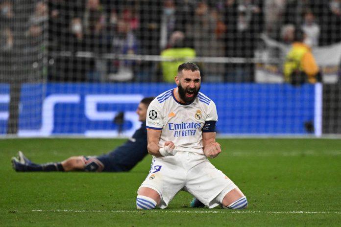 Cảm xúc thăng hoa của Benzema khi ghi bàn vào lưới Paris Saint Germain (Ảnh: Internet)