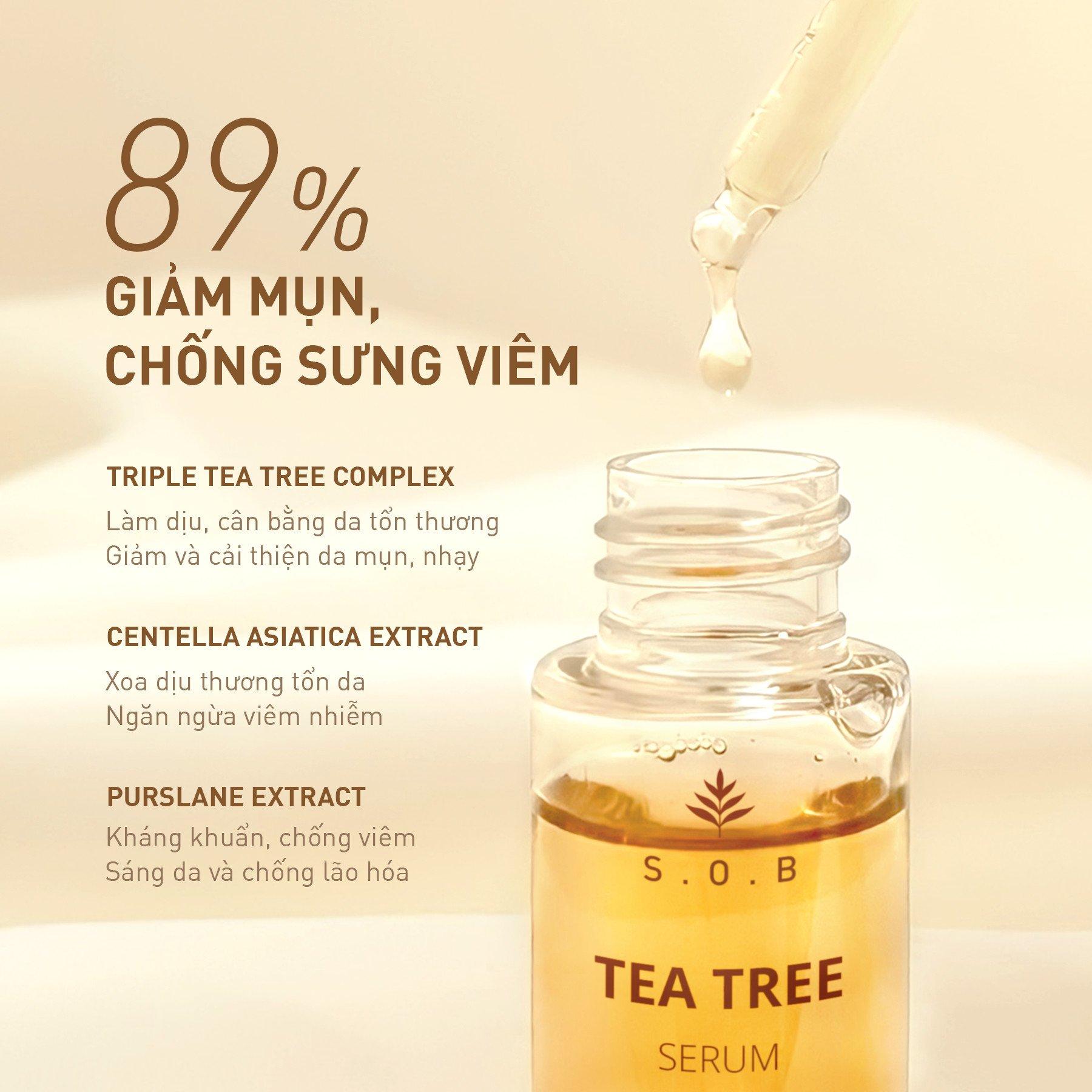 S.O.B Tea Tree Serum có khả năng làm dịu da và giảm mụn khá tốt (Ảnh: Internet).