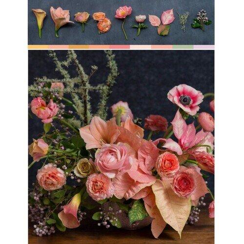 Ảnh hoa sử dụng và phối cảnh gợi ý cho màu hồng đào. Nguồn: sách Color Me Floral: Stunning Monochromatic Arrangements for Every Season, Kiana Underwood.