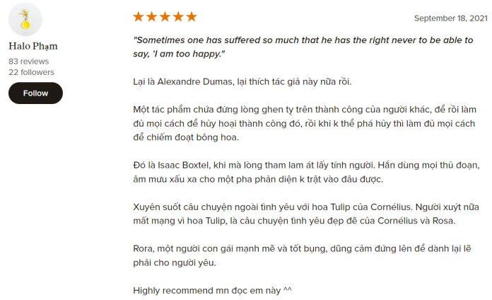 Cảm nhận của độc giả về Hoa Tuylip Đen (Nguồn: BlogAnChoi).