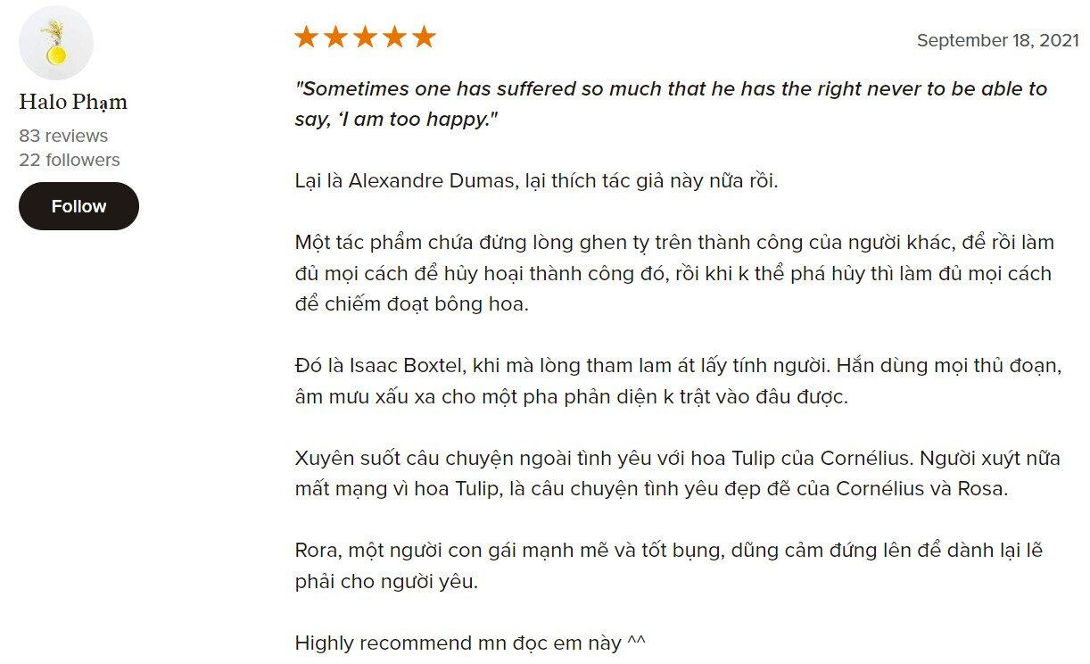 Cảm nhận của độc giả về Hoa Tuylip Đen (Nguồn: BlogAnChoi).