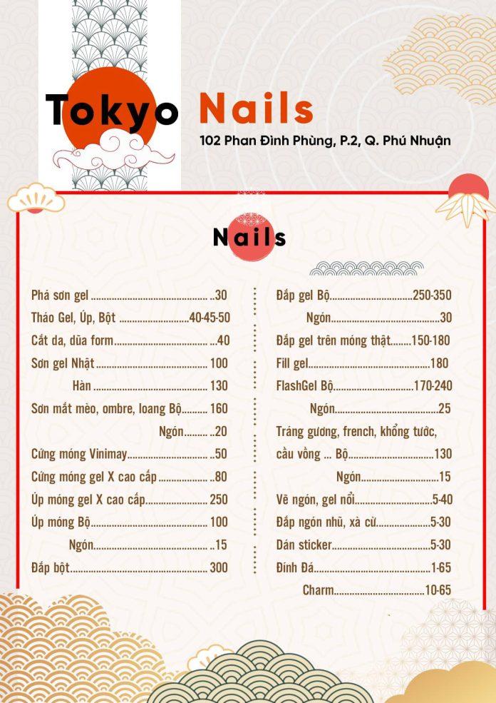 Bảng giá làm nail tại Tokyo Nails.