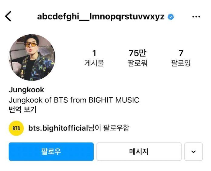 Tên tài khoản IG độc đáo của Jungkook. (Ảnh: Internet)