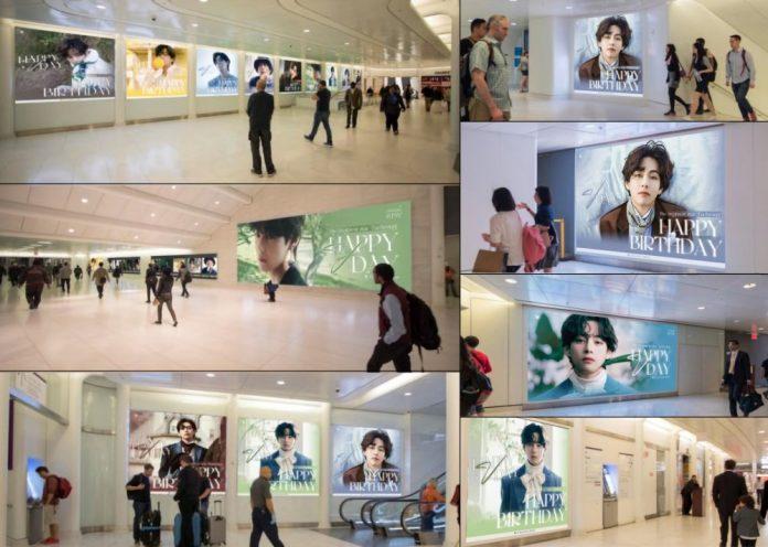 Quảng cáo của Taehyung sẽ chạy đồng thời trên tất cả 22 bộ màn hình siêu lớn khắp nhà ga Oculus. (Ảnh: Internet)