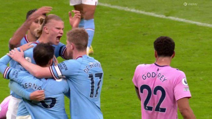 Haaland có bàn thắng thứ 21 tại Premier League mùa giải năm nay và anh đã hét vào mặt các hậu vệ của Everton (Ảnh: Internet)
