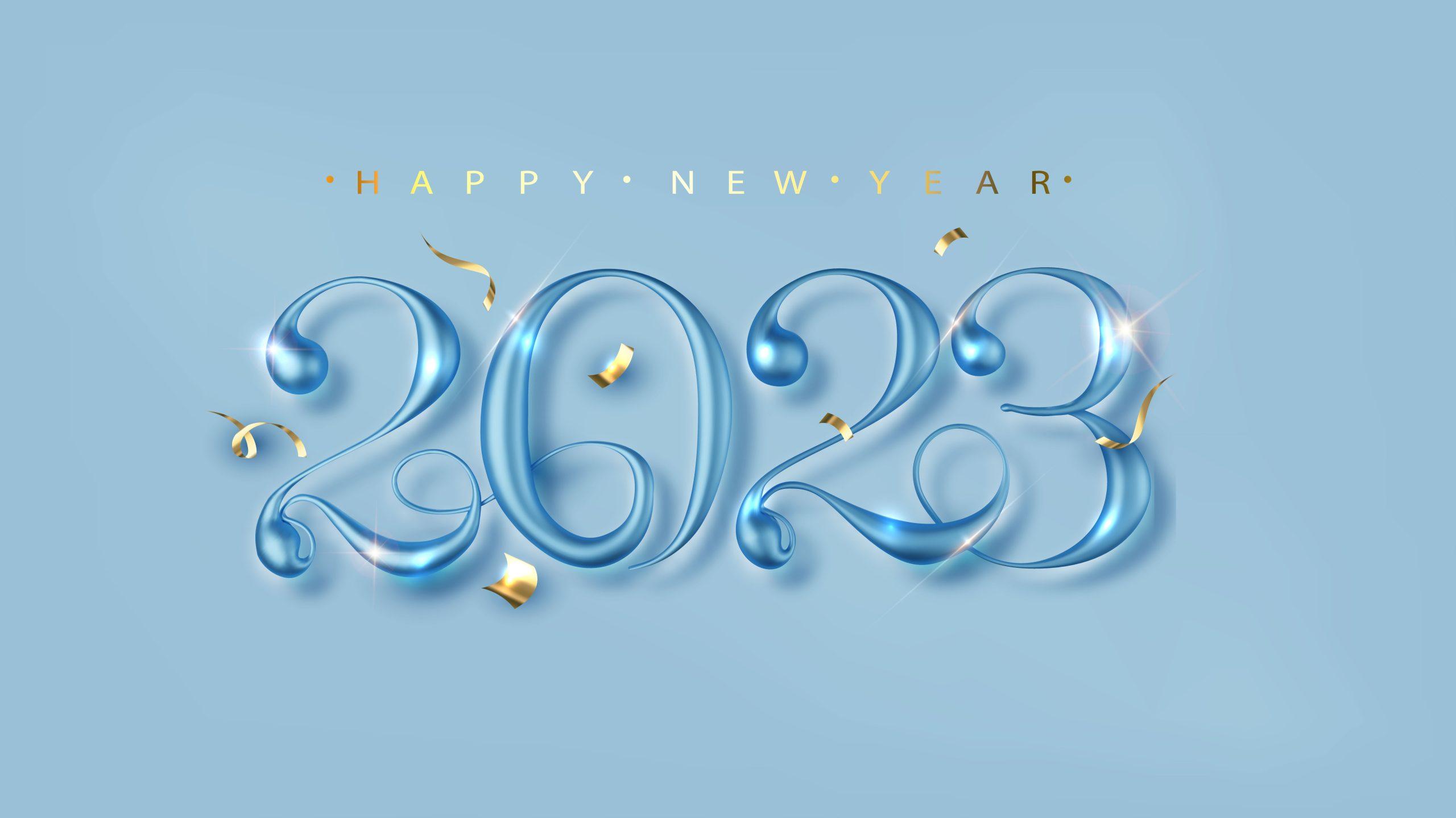 New Year's blue background with graceful numbers for the date 2023