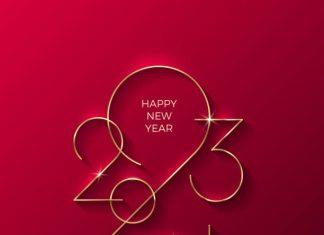 Golden 2023 New Year logo. Holiday greeting card. Vector illustration. Holiday design for flyer, greeting card, invitation, calendar, etc.