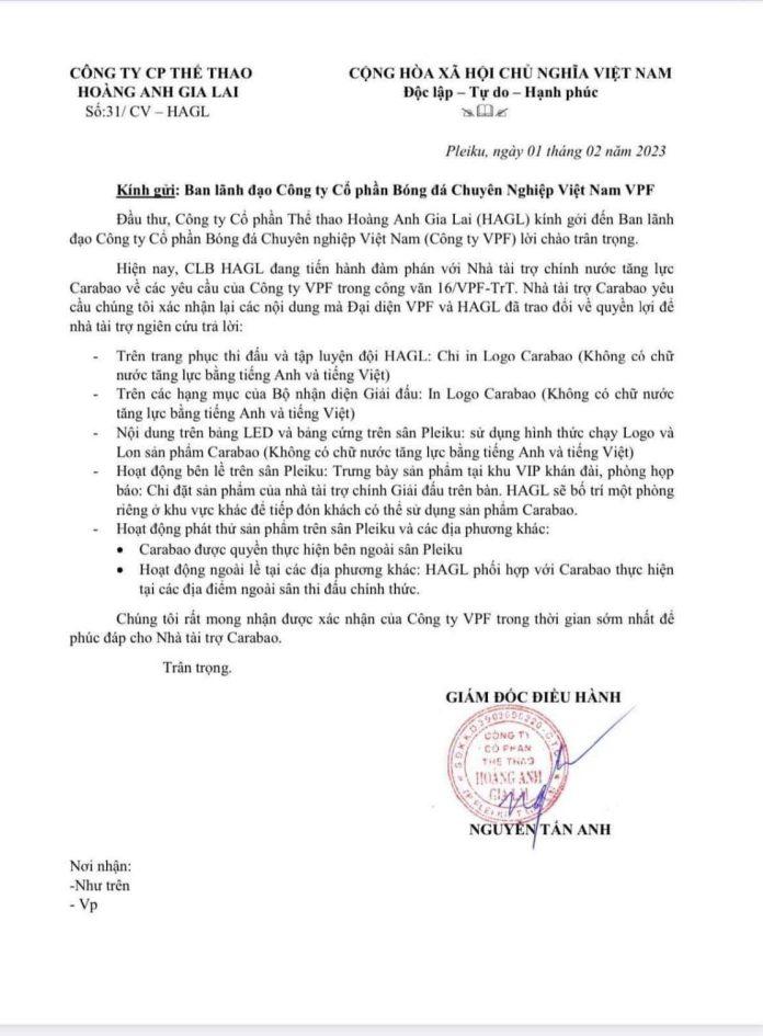Ông Nguyễn Tấn Anh - Giám đốc điều hành HAGL đã ký công văn số 31 gửi VPF (Ảnh: Internet)