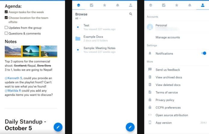 Ứng dụng ghi chú Dropbox Paper (Ảnh: Internet)