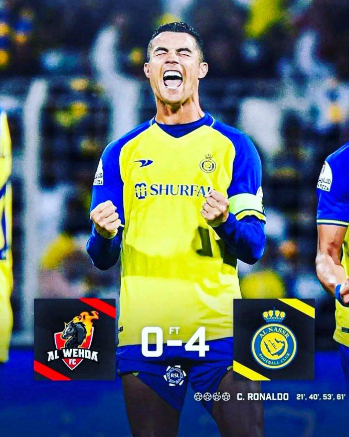 Ronaldo đánh dấu phong độ ấn tượng bẳng một cú poker giúp Al-Nassr giành chiến thắng (Ảnh: Internet)