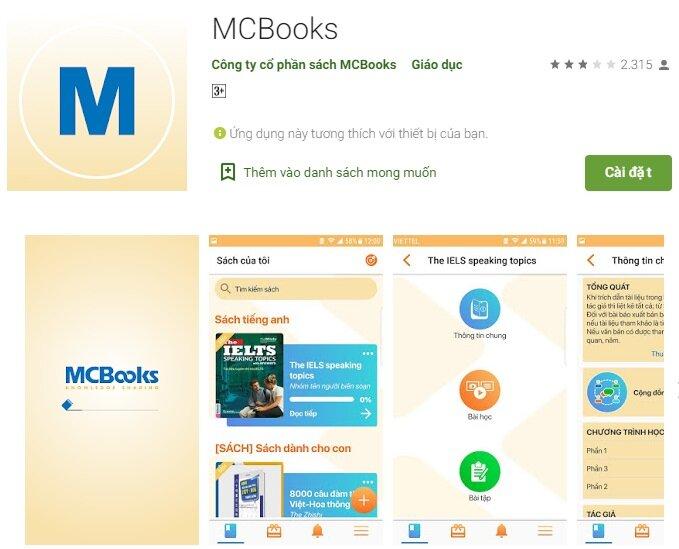 Ứng dụng đọc sách miễn phí MCBooks (Ảnh: Internet)