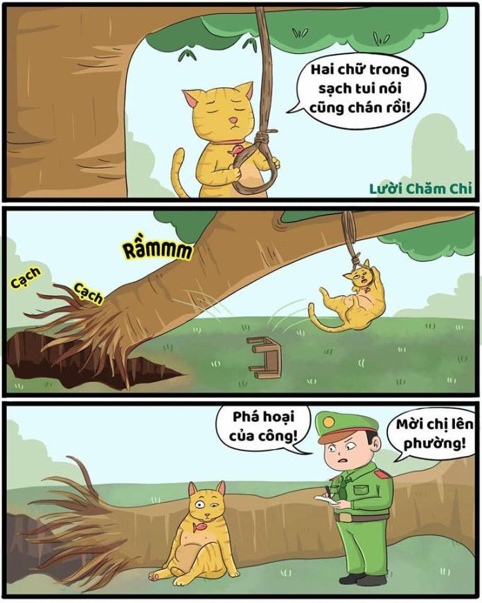 Chị Diệu lên cả comic, làm ngã cả cây (Ảnh: Fb/Lười Chăm Chỉ)