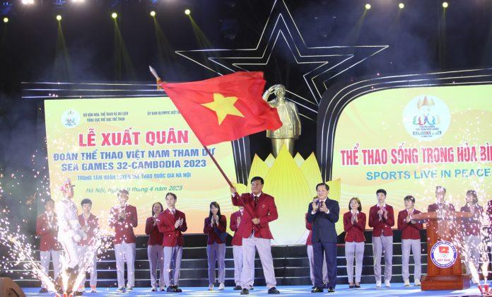 Lễ xuất quân Đoàn Thể thao Việt Nam tham dự SEA Games 32 đã được tổ chức tại Trung tâm Huấn luyện thể thao quốc gia tại Hà Nội (Ảnh: Internet)