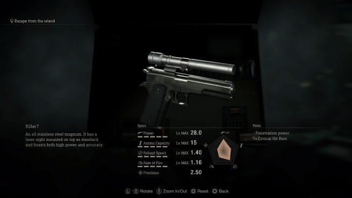 Killer7 là khẩu súng lục với ống ngắm laze cùng đạn xuyên phá cực tốt (Nguồn: Internet)
