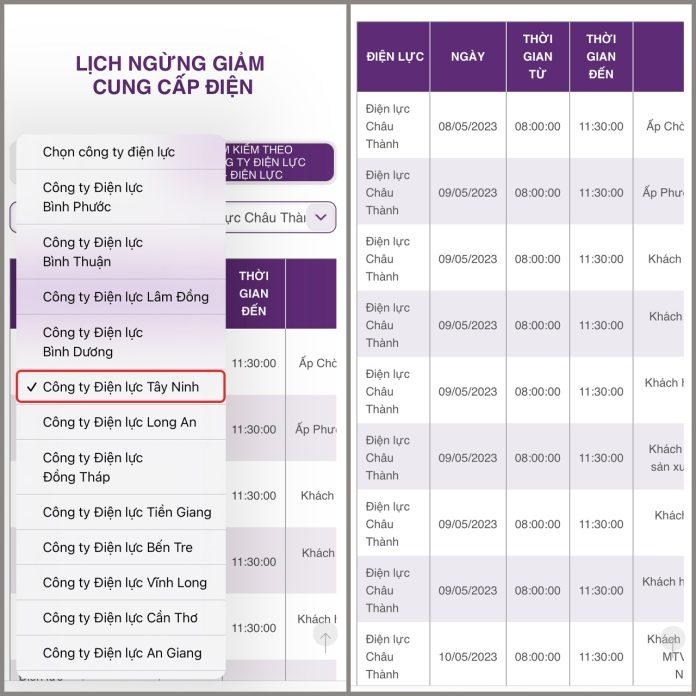 Tra cứu lịch cúp điện miền Nam (Ảnh: Internet)