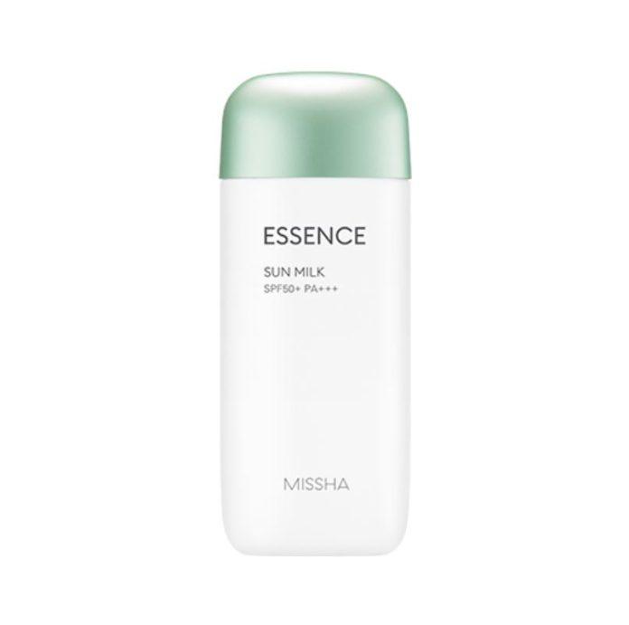Missha All Around Safe Block Essence Sun Milk SPF50+/PA+++ có phần nắp xanh lá gợi sự tươi mát. (Nguồn: Internet.)