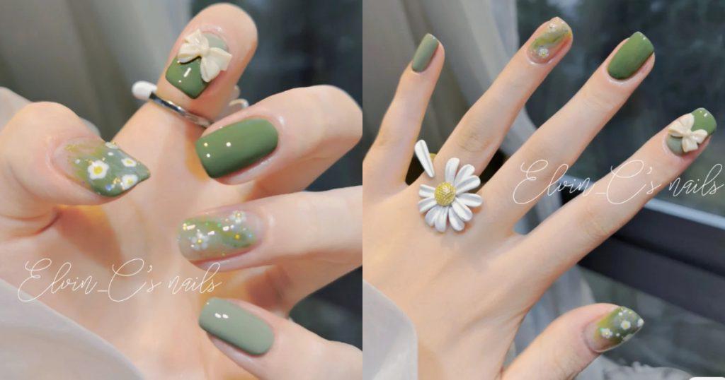 Mẫu nail đẹp 2023 xanh lá mát mắt (Ảnh: Internet)