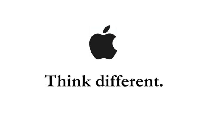 Ví dụ slogan “Think different – Hãy khác biệt” cùng với biểu tượng “trái táo cắn dở” trên phông nền đen - trắng sẽ giúp khách hàng lập tức liên tưởng ngay đến “gã khổng lồ công nghệ” - Apple (Ảnh: Internet)