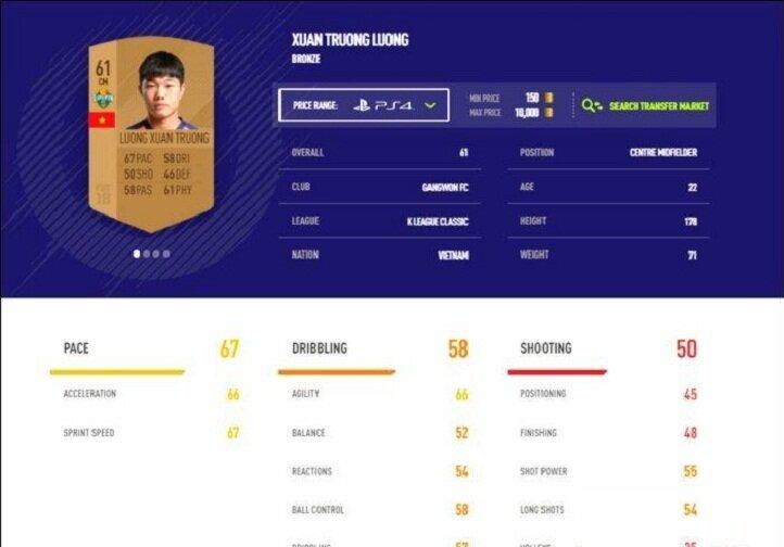 Xuân Trường trong game FIFA 18. Đây là lần gần nhất chúng ta thấy cầu thủ Việt Nam xuất hiện trong FIFA trước 2023 (Ảnh: GameHub)