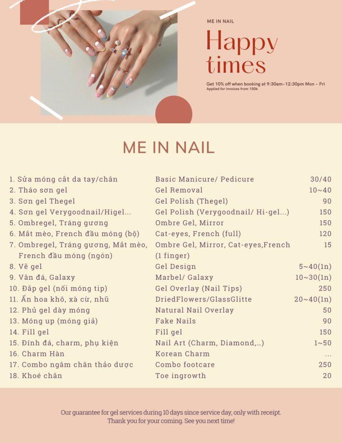 Bảng giá dịch vụ tại Me In Nail