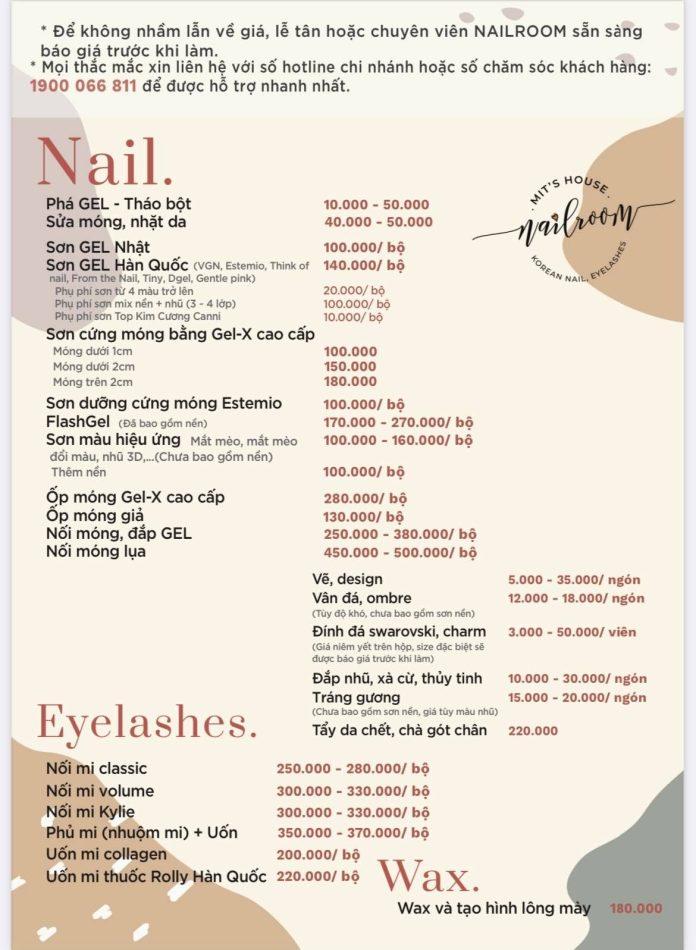 Bảng giá dịch vụ tại Nail Room – Mit’s House