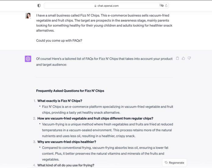 Yêu cầu ChatGPT tạo FAQ (Ảnh: Internet)