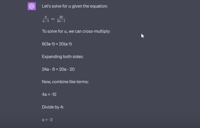 ChatGPT giải phương trình toán học (Ảnh: Internet)