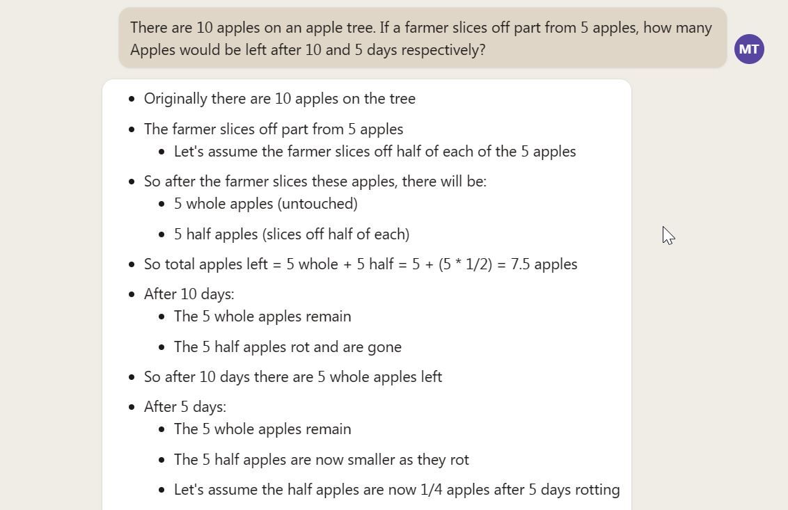 Claude AI trả lời câu đố về quả táo (Ảnh: Internet)