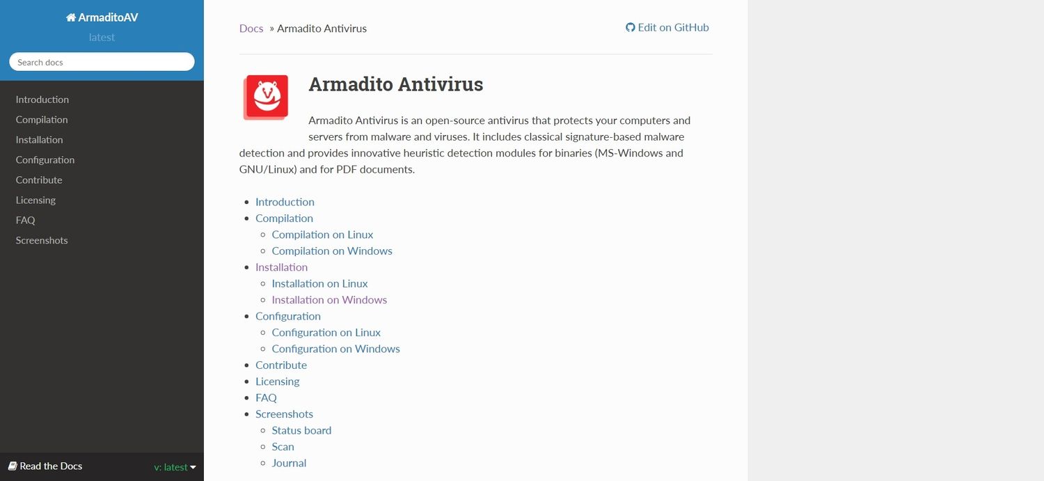 Trang chủ của Armadito Antivirus (Ảnh: Internet)