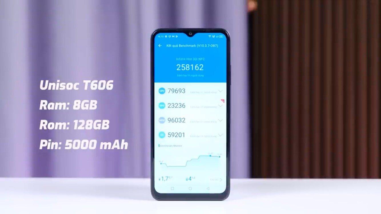 Infinix hot 30i có điểm Antutu khoảng 258.000 điểm ( Ảnh: Internet)