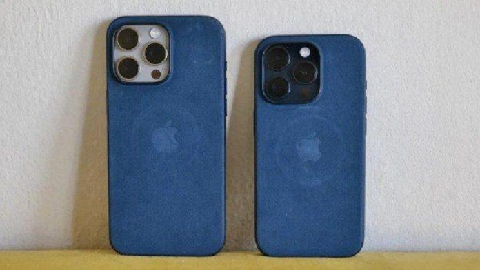 Ốp lưng FineWoven với iPhone 15 Pro Max (trái) và iPhone 15 Pro sau một tuần sử dụng (Ảnh: Internet)