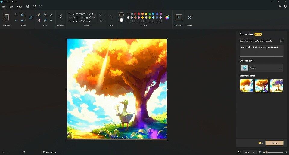 Tạo hình ảnh AI bằng Paint Cocreator trong Windows 11 (Ảnh: Internet)