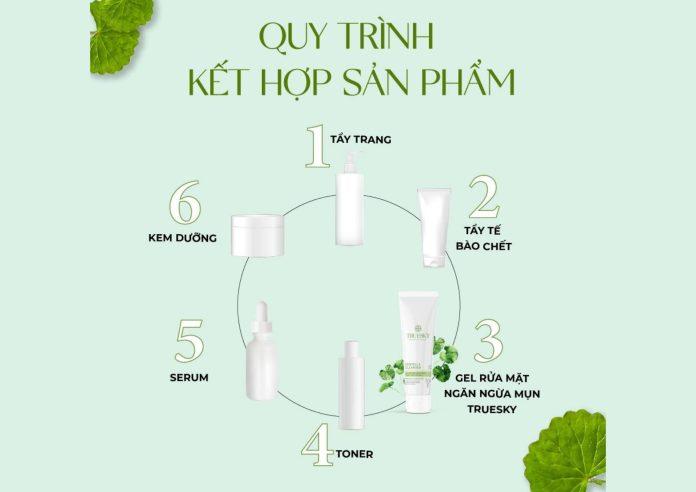 Cách sử dụng sữa rửa mặt Truesky Centella Cleanser trong routine skincare hằng ngày (Ảnh: Internet).