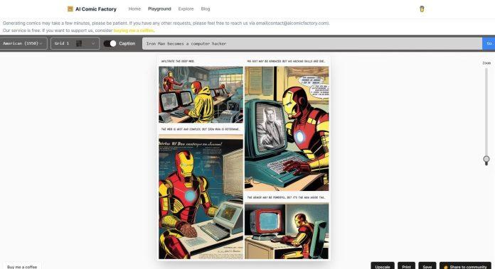AI Comic Factory sáng tác truyện tranh Iron Man trở thành hacker theo lời nhắc (Ảnh: Internet)