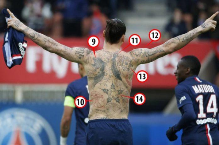 Zlatan và những hình xăm sau lưng. (nguồn: Internet)