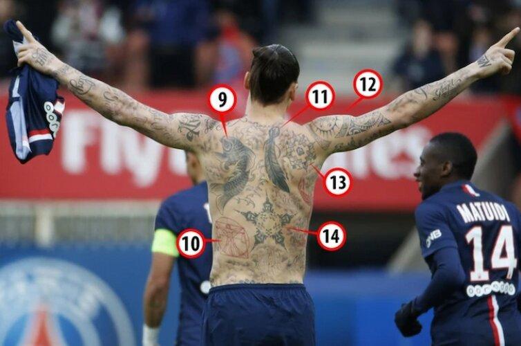 Zlatan và những hình xăm sau lưng. (nguồn: Internet)