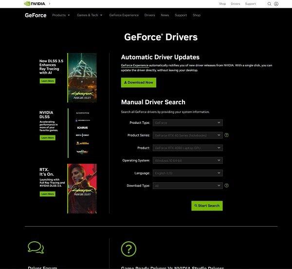 Trang web cập nhật driver GeForce (Ảnh: Internet)