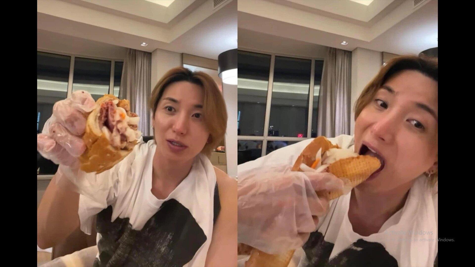Lee Teuk cũng khiến fan phải "cười bò" khi livestream ăn bánh mì của mình. (Ảnh: Interner)