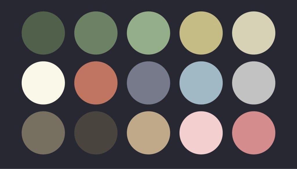 Bảng màu cho một số tone màu muted (Nguồn:Internet)