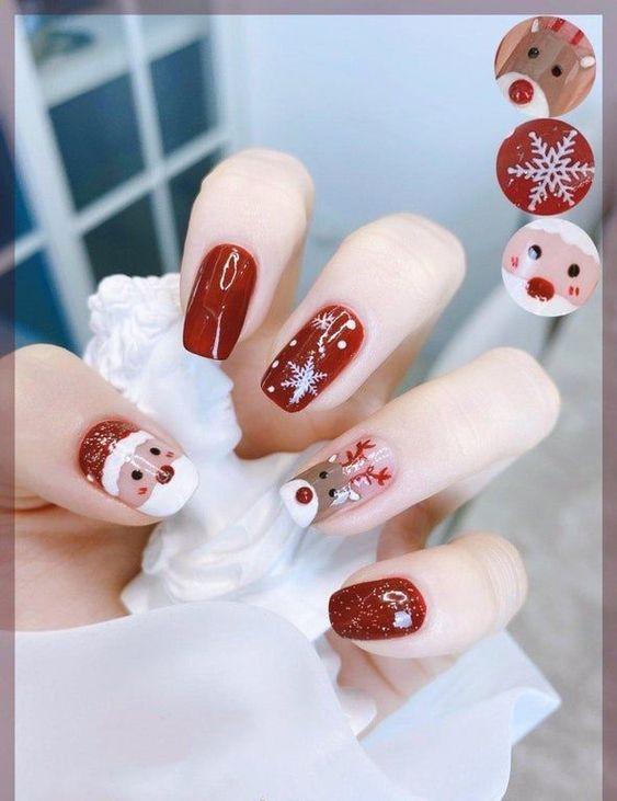 Mẫu nail Giáng Sinh màu đỏ rực rỡ (Ảnh: Internet)