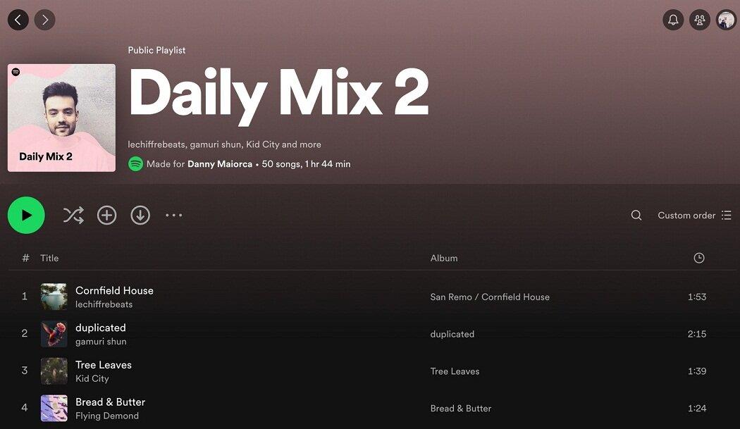 Danh sách phát Daily Mix trên Spotify (Ảnh: Internet)