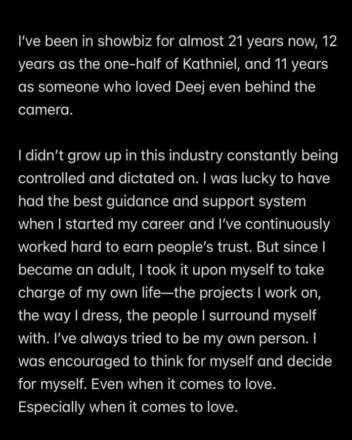 Kathryn chính thức thông báo chia tay trên trang cá nhân của mình (Nguồn: Instagram)