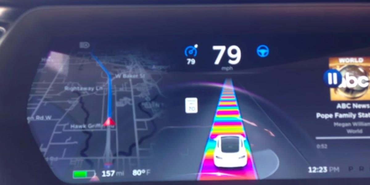 Rainbow Road trên xe điện Tesla (Ảnh: Internet)