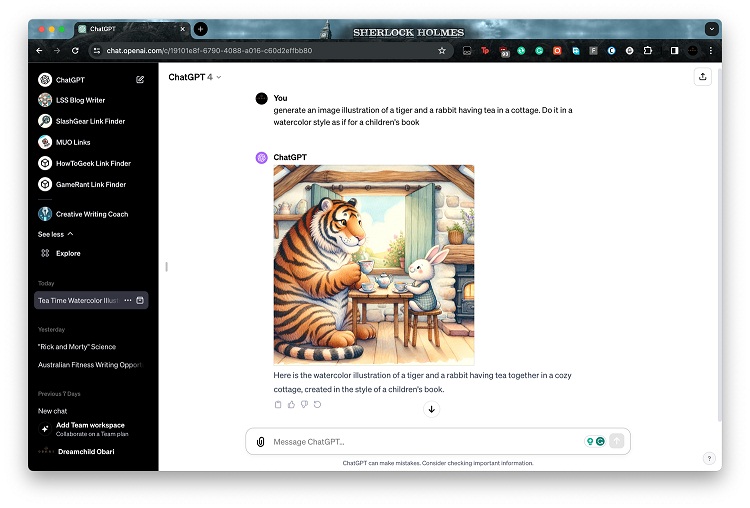 ChatGPT tạo hình ảnh thỏ và hổ đang uống trà (Ảnh: Internet)