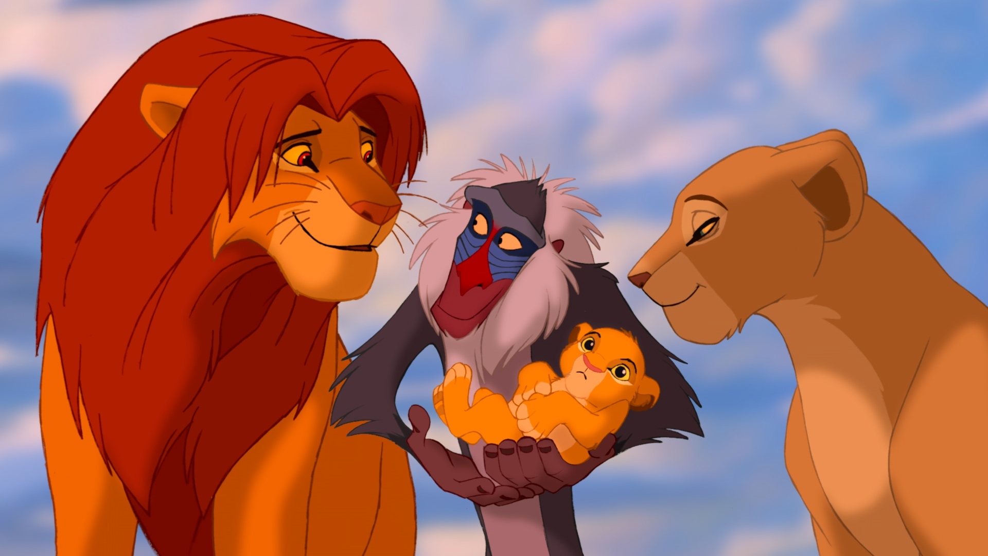 "THE LION KING" (L-R) Simba (voice by Matthew Broderick), Rafiki (voice by Robert Guillaume), Kiara, Nala (voice by Moira Kelly) ©Disney Enterprises, Inc. All Rights Reserved.