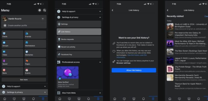 Cách kiểm tra Lịch sử link trong ứng dụng Facebook (Ảnh: Internet)