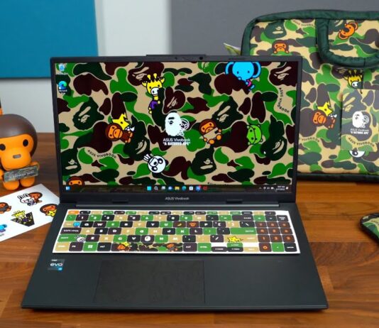 Laptop ASUS Vivobook S 15 OLED BAPE Edition: Bên ngoài siêu đẹp, bên trong thực dụng Bộ sản phẩm có họa tiết đặc trưng đẹp mắt (Ảnh: Internet)