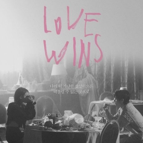 Poster “Love Wins All” mang màu sắc lãng mạn với tông chủ đạo đen trắng. Nguồn: Ảnh từ Internet.