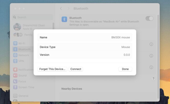 Chọn thiết bị ghép nối Bluetooth trong macOS Sonoma (Ảnh: Internet)