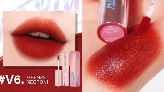 Review son kem lì Merzy The First Velvet Tint V6 Siren – phiên bản cải tiến mới nhất có gì hay? V6 Siren có màu đỏ gạch phù hợp với nhiều layout makeup và tone da (Nguồn: Internet)